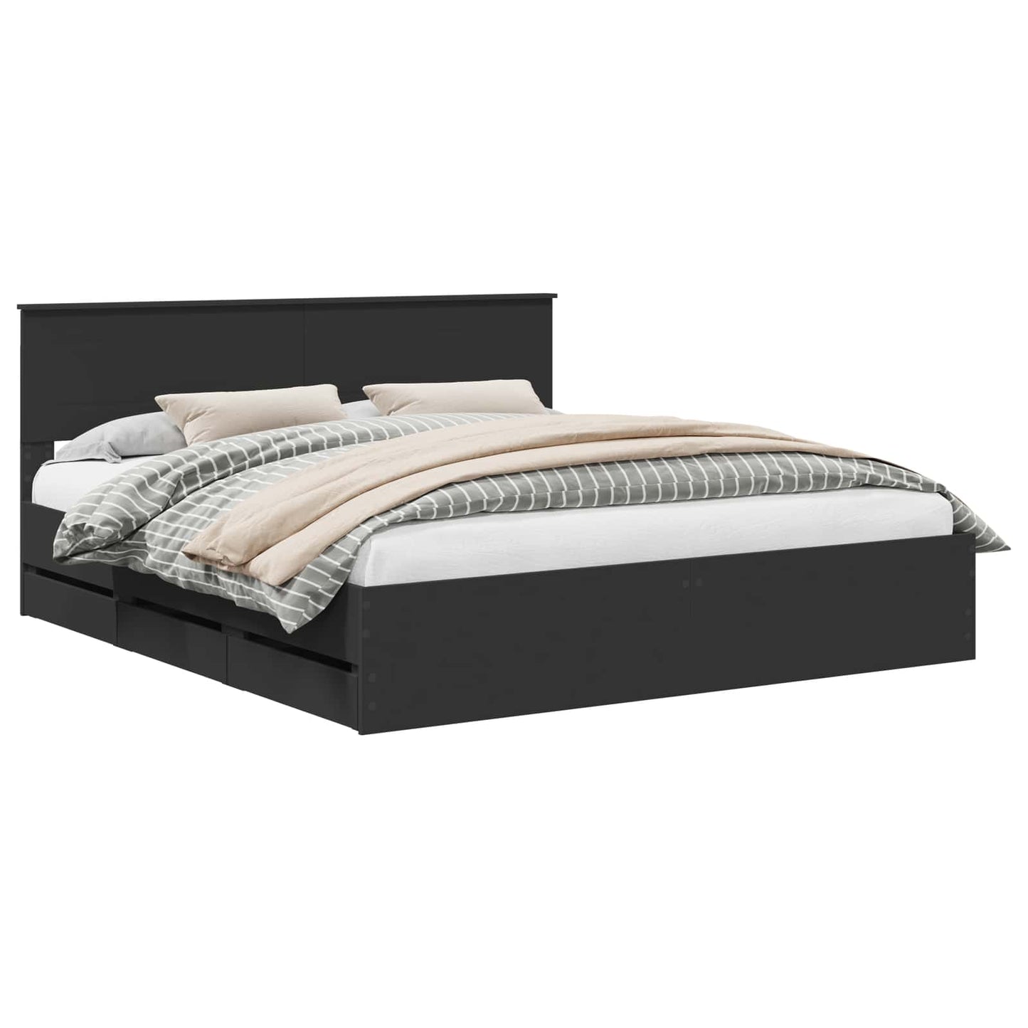 Bed Frame with Drawer Black 180 x 200 cm Engineer Wood