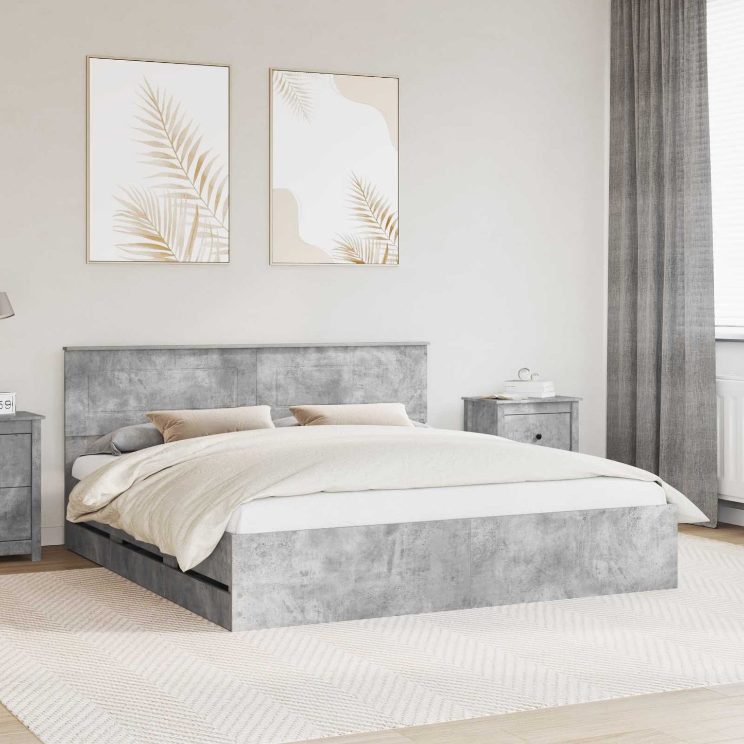 Bed Frame with Drawer Concrete Grey 180 x 200 cm Engineer Wood