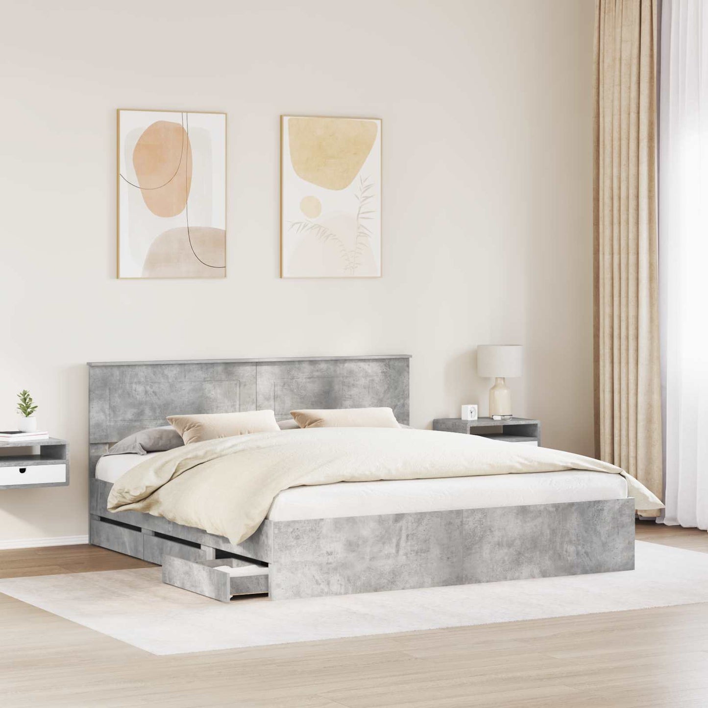 Bed Frame with Drawer Concrete Grey 180 x 200 cm Engineer Wood