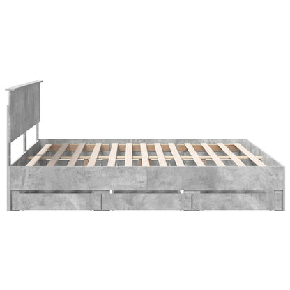 Bed Frame with Drawer Concrete Grey 180 x 200 cm Engineer Wood