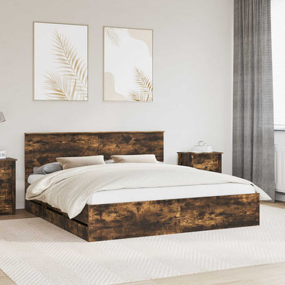 Bed Frame with Drawer Smoked Oak 180 x 200 cm Engineer Wood
