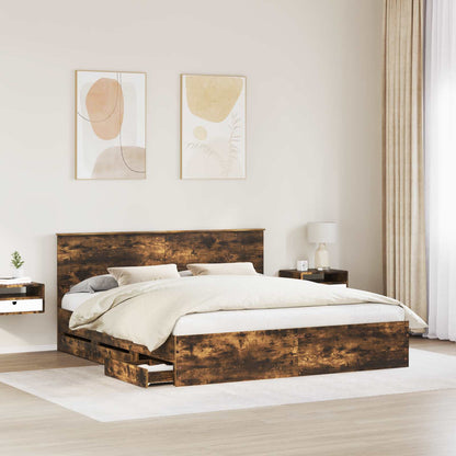 Bed Frame with Drawer Smoked Oak 180 x 200 cm Engineer Wood