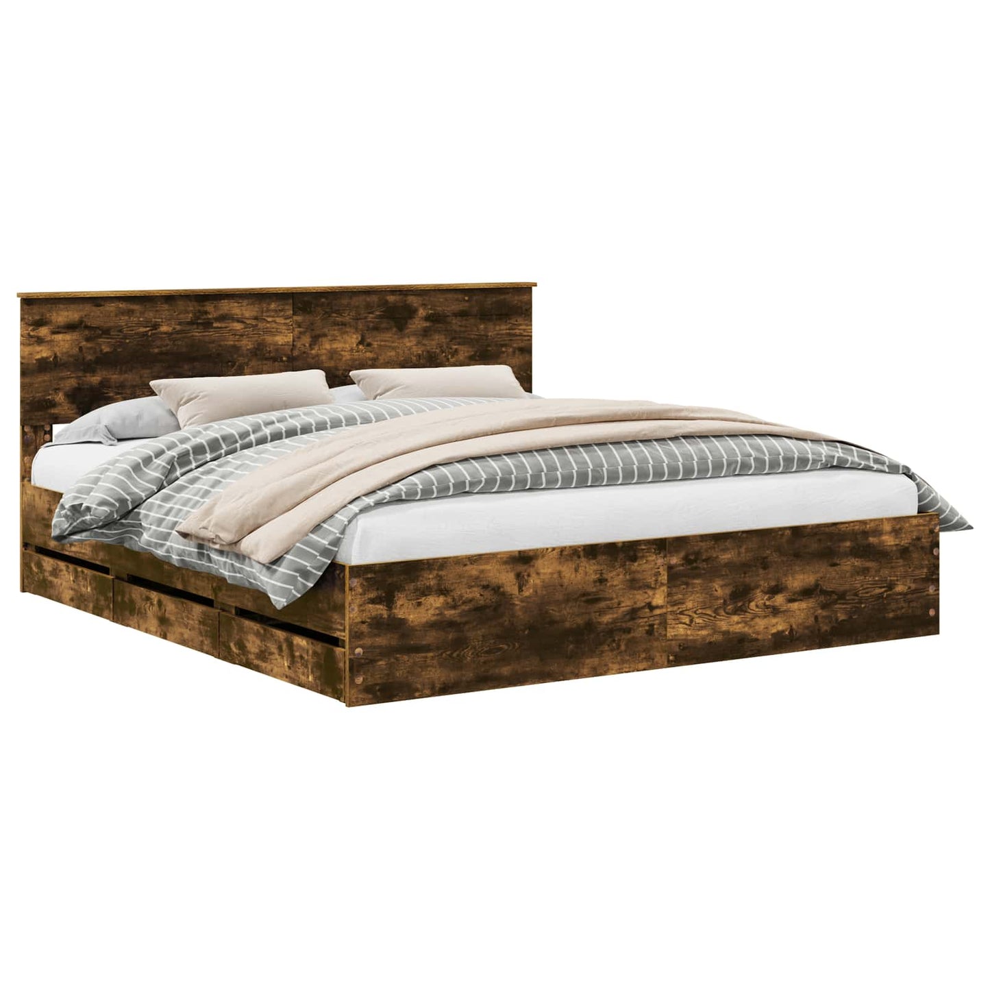 Bed Frame with Drawer Smoked Oak 180 x 200 cm Engineer Wood
