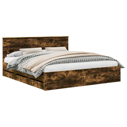 Bed Frame with Drawer Smoked Oak 180 x 200 cm Engineer Wood