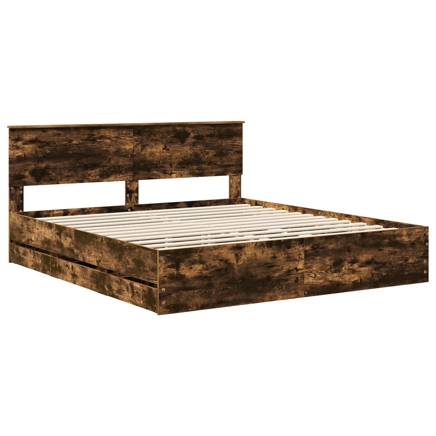 Bed Frame with Drawer Smoked Oak 180 x 200 cm Engineer Wood