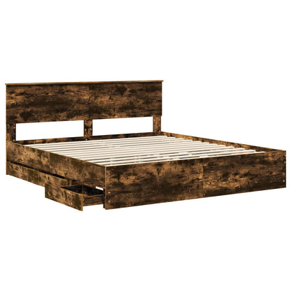 Bed Frame with Drawer Smoked Oak 180 x 200 cm Engineer Wood