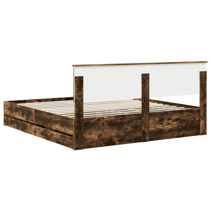 Bed Frame with Drawer Smoked Oak 180 x 200 cm Engineer Wood
