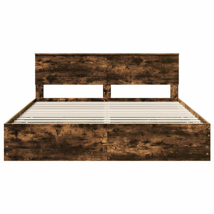 Bed Frame with Drawer Smoked Oak 180 x 200 cm Engineer Wood