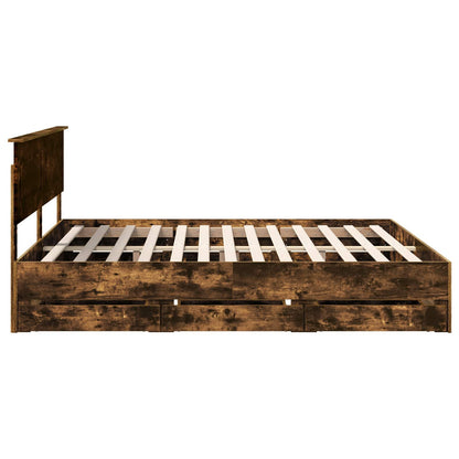 Bed Frame with Drawer Smoked Oak 180 x 200 cm Engineer Wood