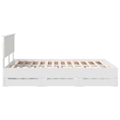 Bed Frame with Drawer White 160 x 200 cm Engineer Wood