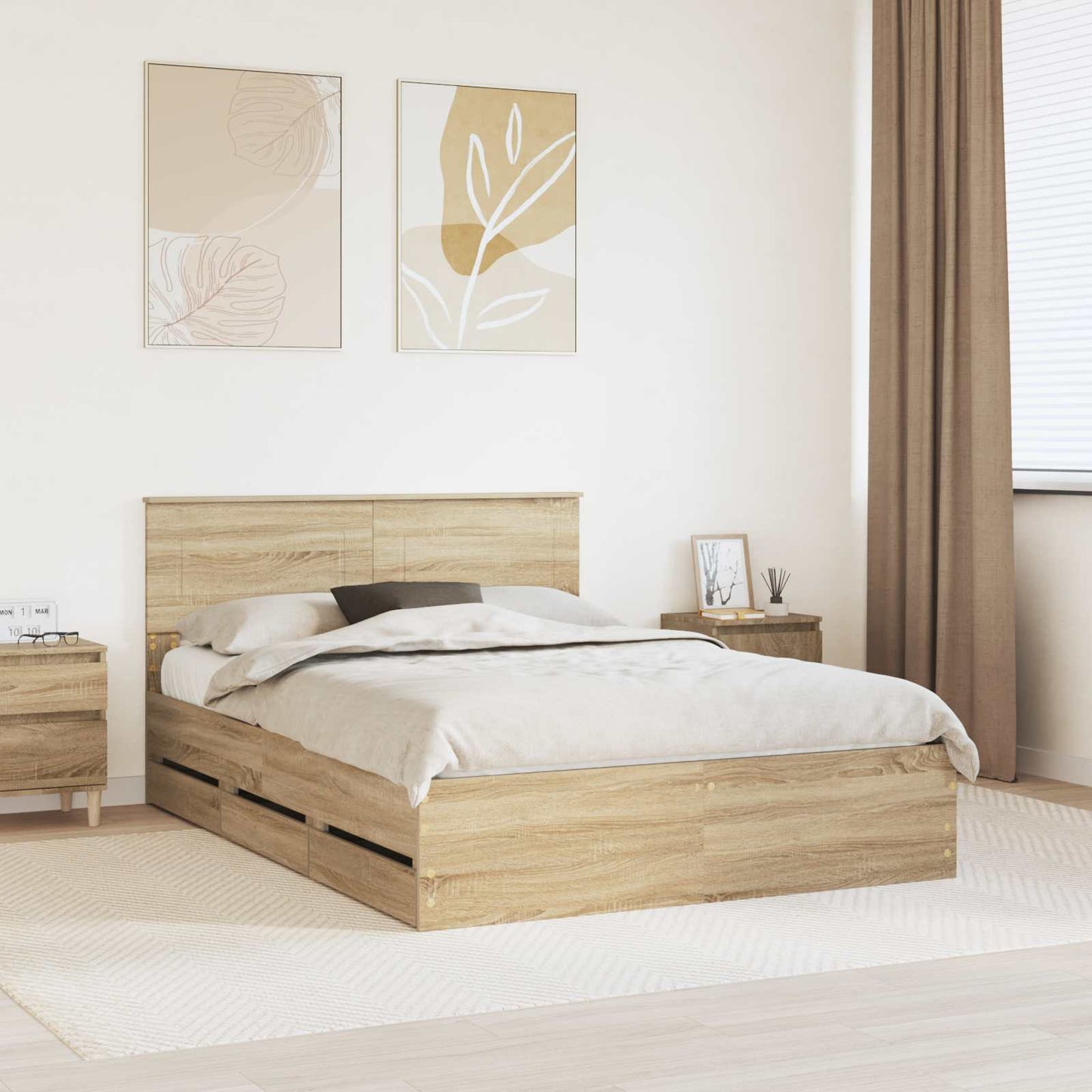 Bed Frame with Drawer Sonoma Oak 160 x 200 cm Engineer Wood