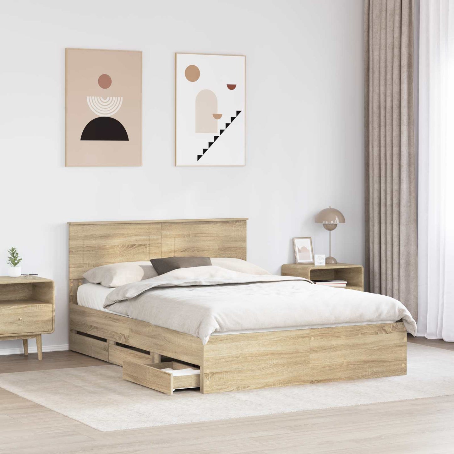 Bed Frame with Drawer Sonoma Oak 160 x 200 cm Engineer Wood