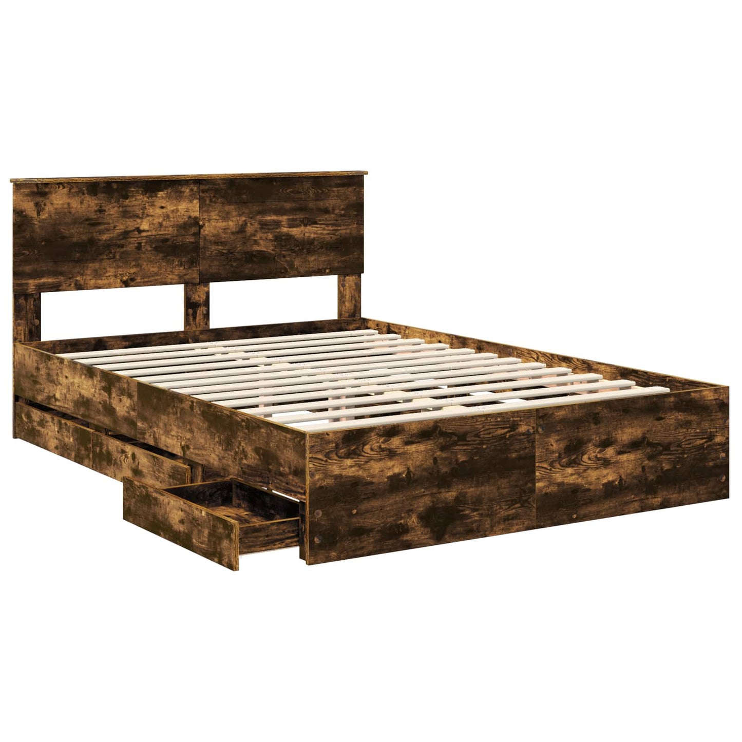 Bed Frame with Drawer Smoked Oak 160 x 200 cm Engineer Wood