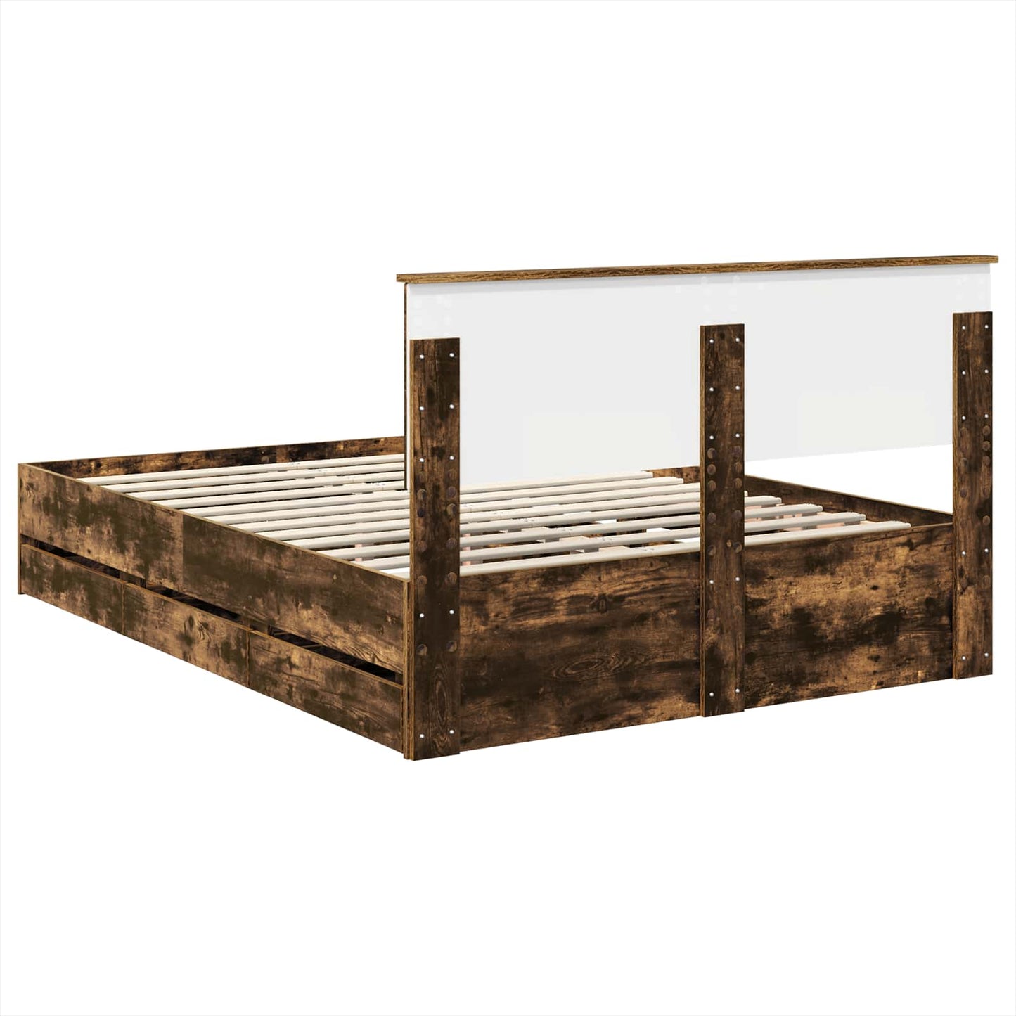 Bed Frame with Drawer Smoked Oak 160 x 200 cm Engineer Wood