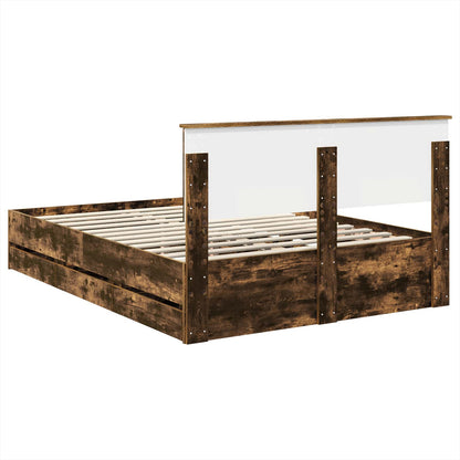 Bed Frame with Drawer Smoked Oak 160 x 200 cm Engineer Wood