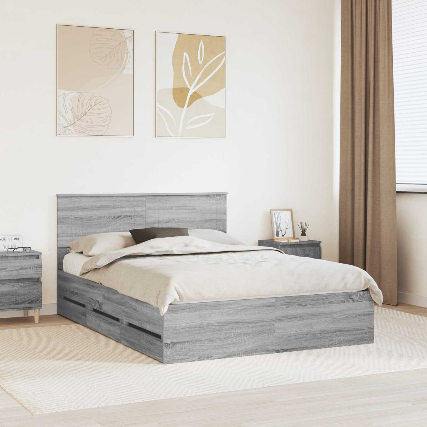Bed Frame with Drawer Grey Sonoma 160 x 200 cm Engineer Wood