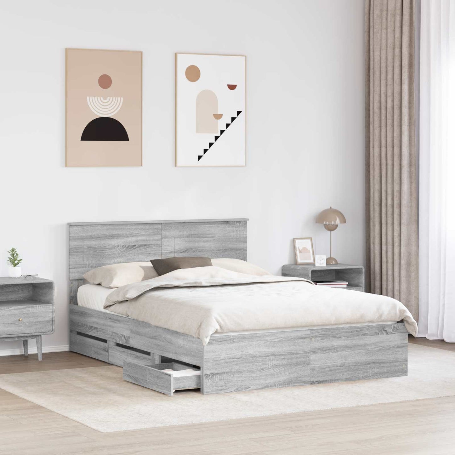 Bed Frame with Drawer Grey Sonoma 160 x 200 cm Engineer Wood