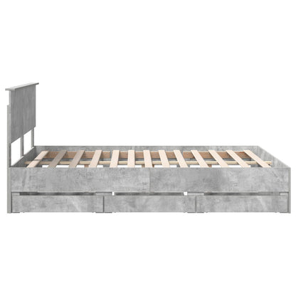 Bed Frame with Drawer Concrete Grey 150 x 200 cm Engineer Wood