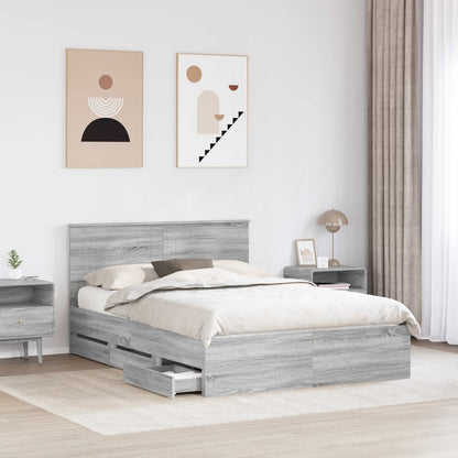 Bed Frame with Drawer Grey Sonoma 150 x 200 cm Engineer Wood