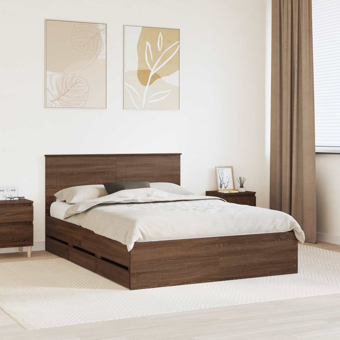 Bed Frame with Drawer Brown Oak 150 x 200 cm Engineer Wood