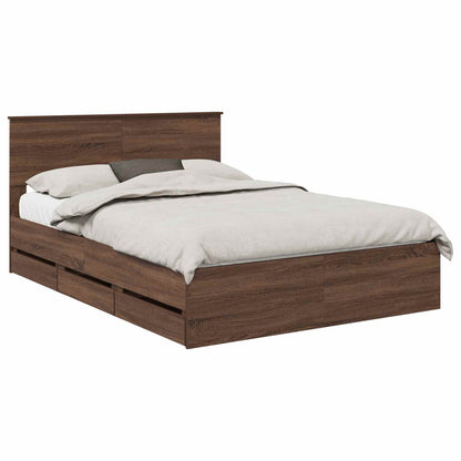 Bed Frame with Drawer Brown Oak 150 x 200 cm Engineer Wood