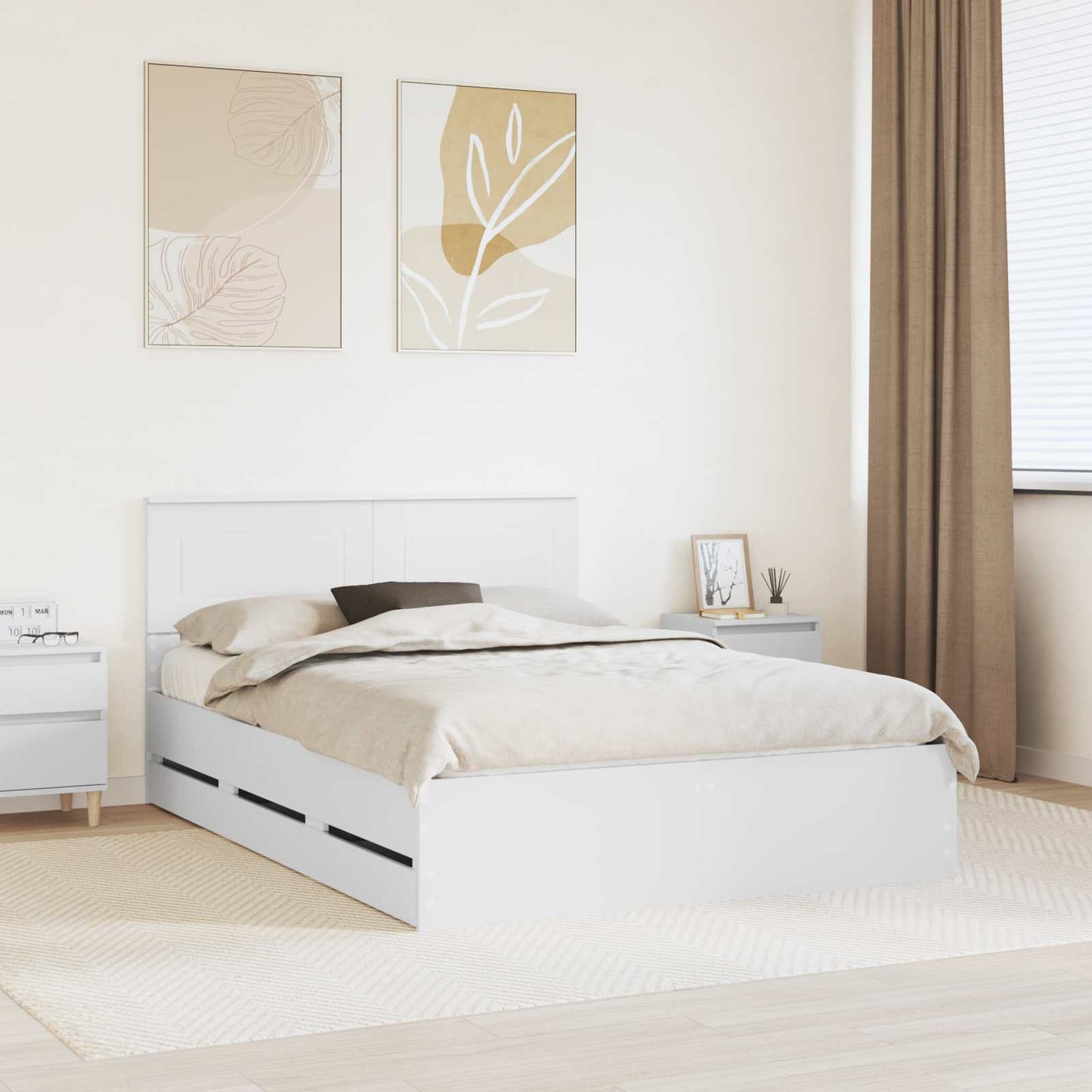 Bed Frame with Drawer White 140 x 190 cm Engineer Wood
