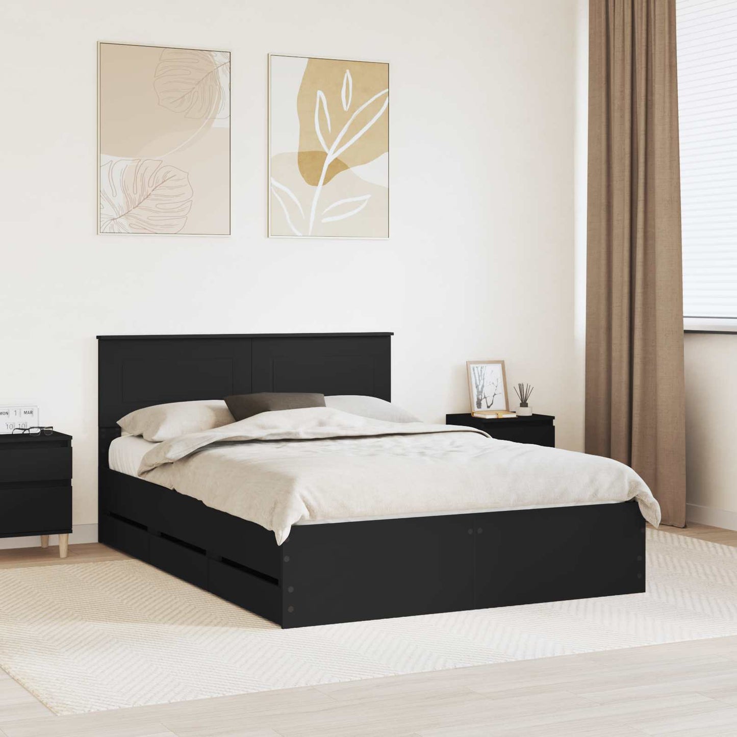 Bed Frame with Drawer Black 140 x 200 cm Engineer Wood