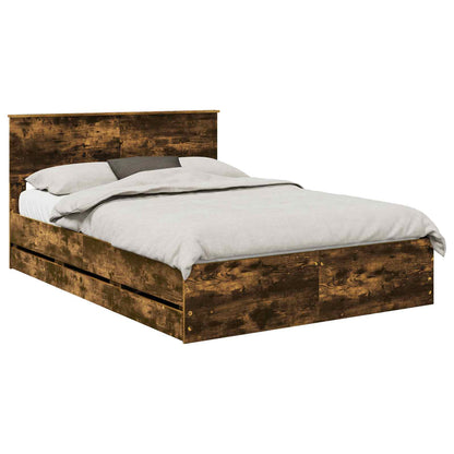 Bed Frame with Drawer Smoked Oak 140 x 200 cm Engineer Wood