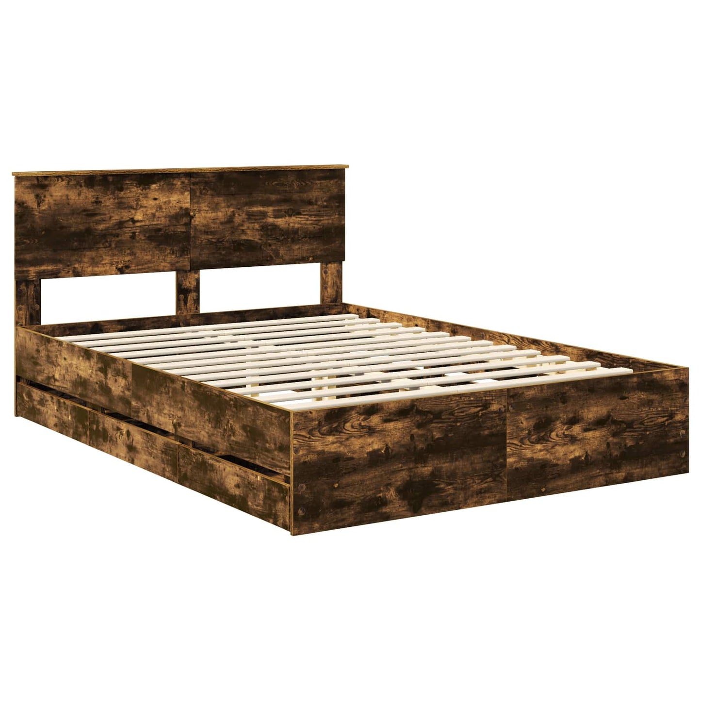 Bed Frame with Drawer Smoked Oak 140 x 200 cm Engineer Wood