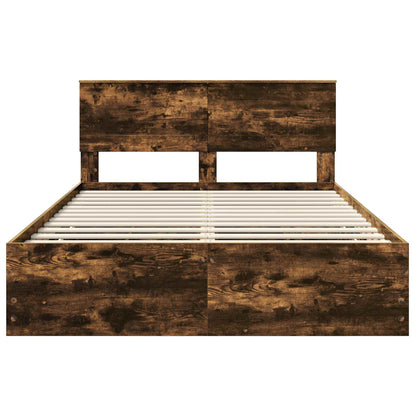 Bed Frame with Drawer Smoked Oak 140 x 200 cm Engineer Wood