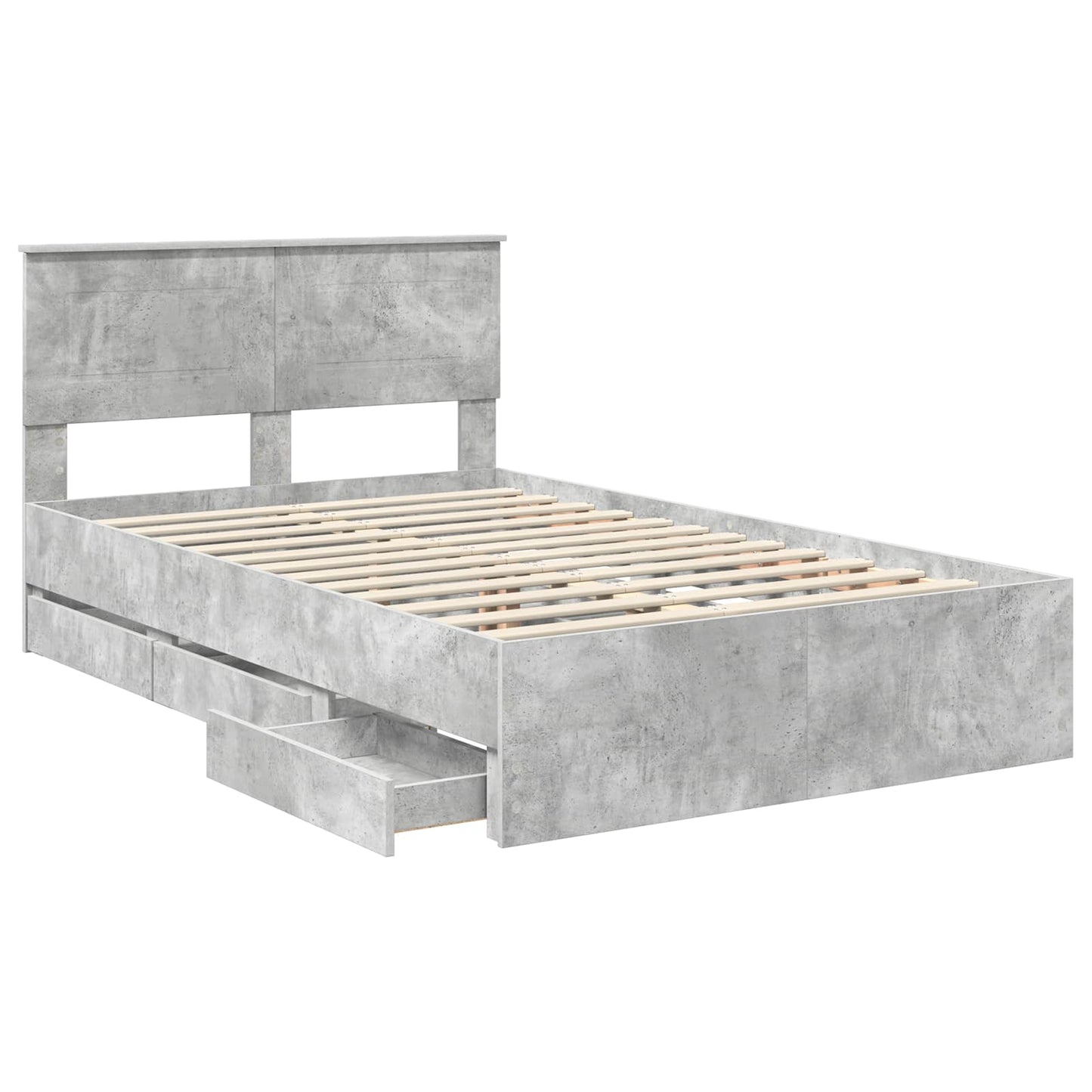 Bed Frame with Drawer Concrete Grey 135 x 190 cm Engineer Wood