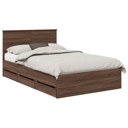 Bed Frame with Drawer Brown Oak 135 x 190 cm Engineer Wood