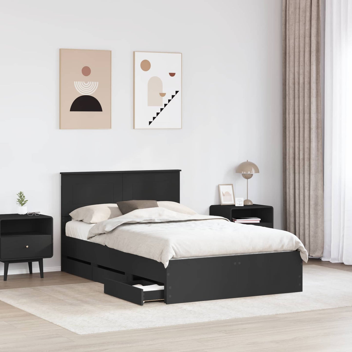 Bed Frame with Drawer Black 120 x 190 cm Engineer Wood