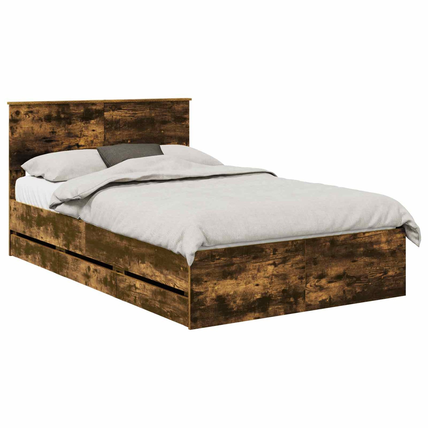 Bed Frame with Drawer Smoked Oak 120 x 190 cm Engineer Wood