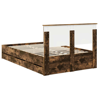 Bed Frame with Drawer Smoked Oak 120 x 190 cm Engineer Wood