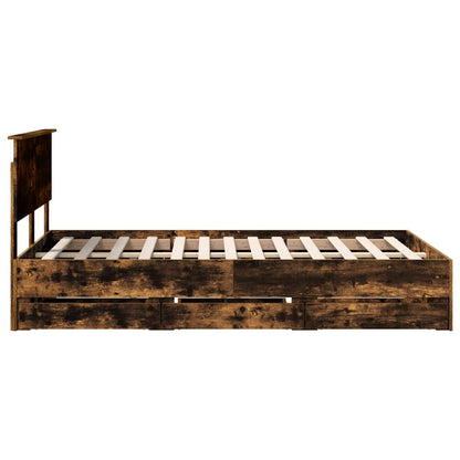 Bed Frame with Drawer Smoked Oak 120 x 190 cm Engineer Wood