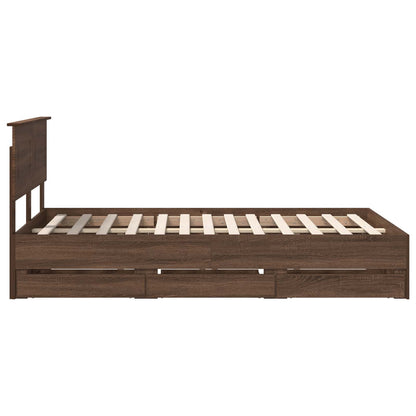 Bed Frame with Drawer Brown Oak 120 x 190 cm Engineer Wood