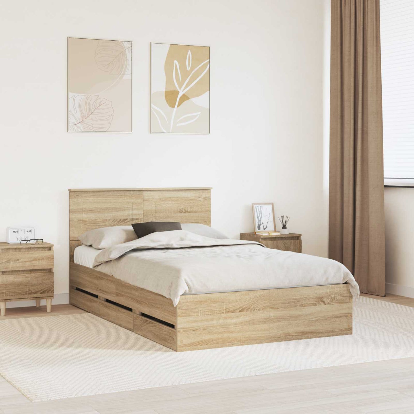 Bed Frame with Drawer Sonoma Oak 120 x 200 cm Engineer Wood