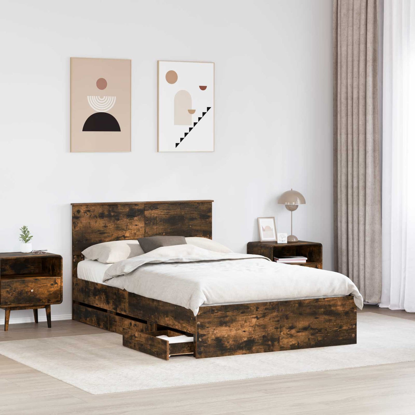 Bed Frame with Drawer Smoked Oak 120 x 200 cm Engineer Wood
