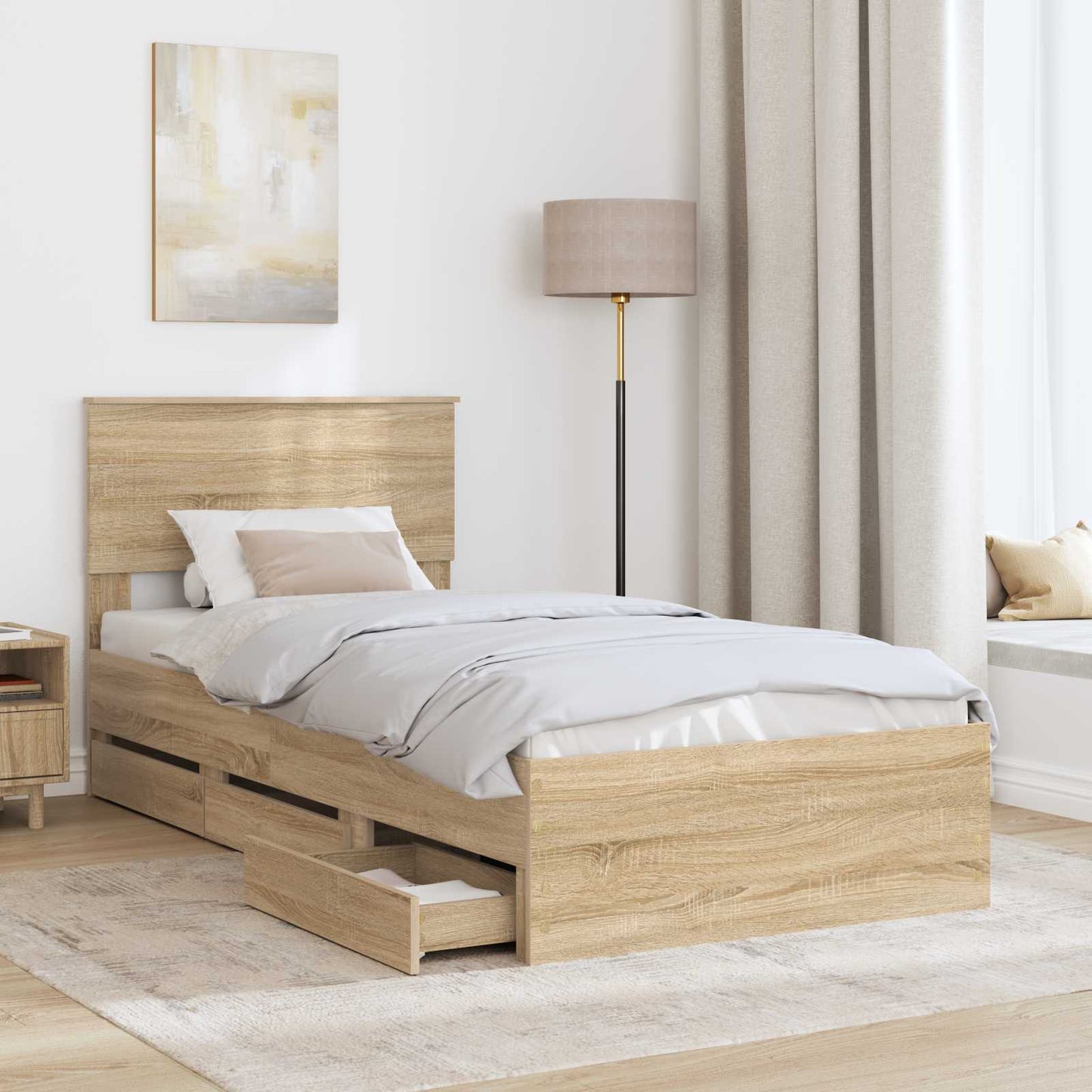 Bed Frame with Drawer Sonoma Oak 100 x 200 cm Engineer Wood