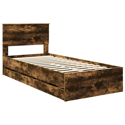Bed Frame with Drawer Smoked Oak 100 x 200 cm Engineer Wood