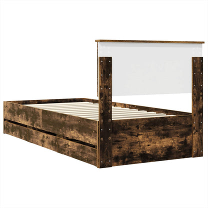 Bed Frame with Drawer Smoked Oak 100 x 200 cm Engineer Wood