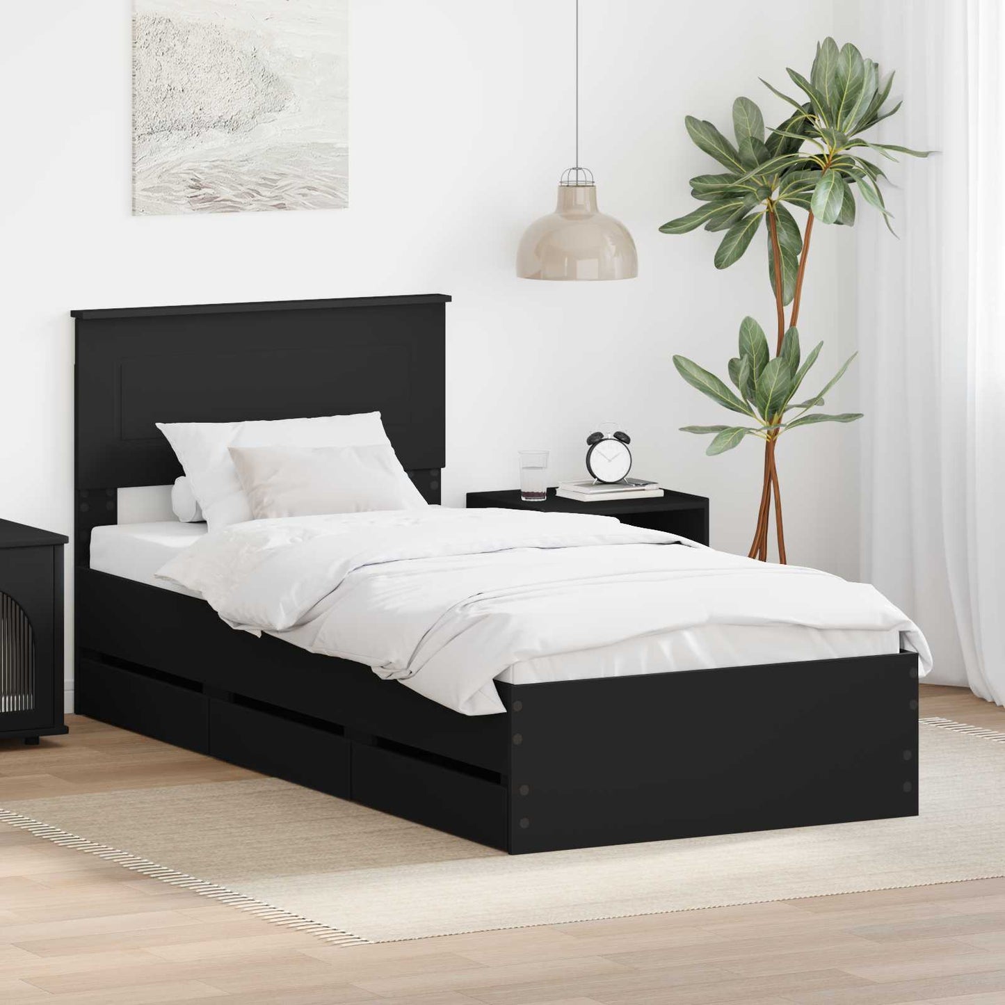 Bed Frame with Drawer Black 90 x 190 cm Engineer Wood
