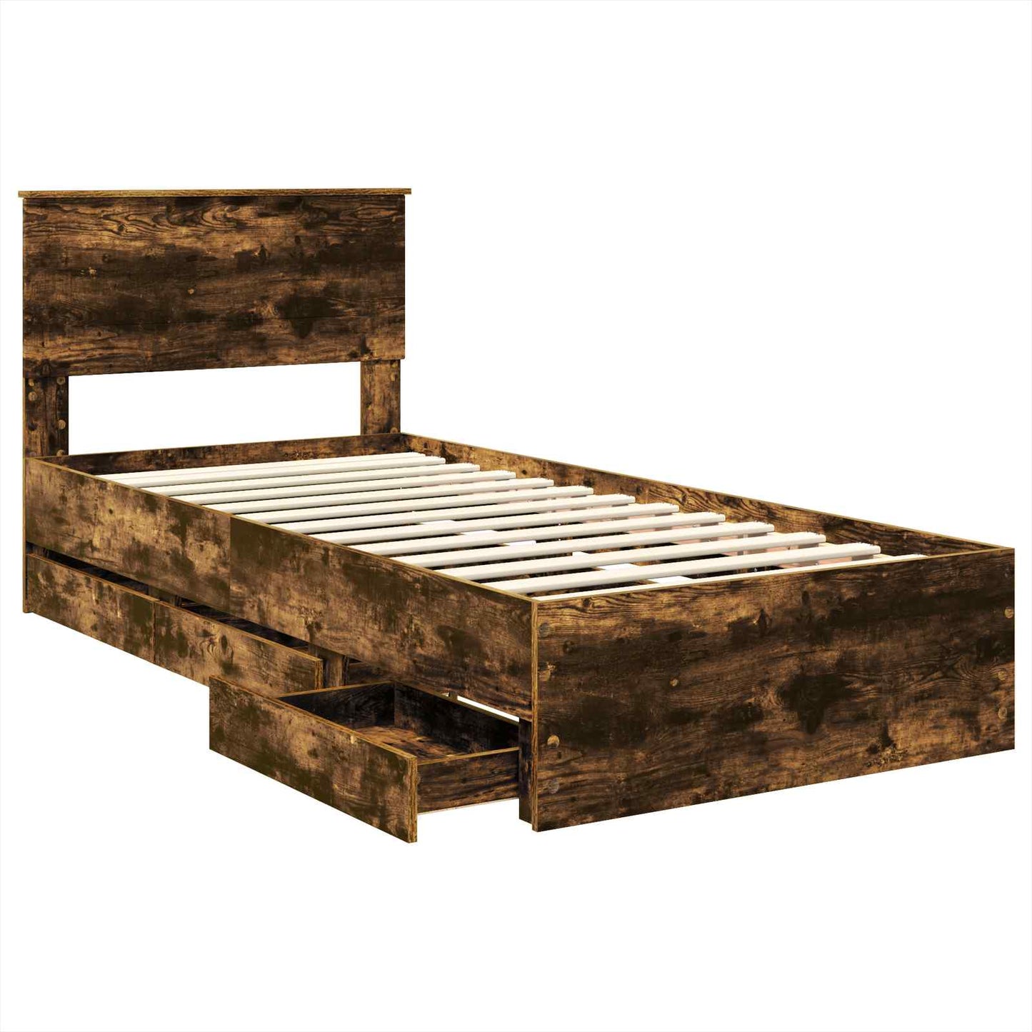 Bed Frame with Drawer Smoked Oak 90 x 190 cm Engineer Wood