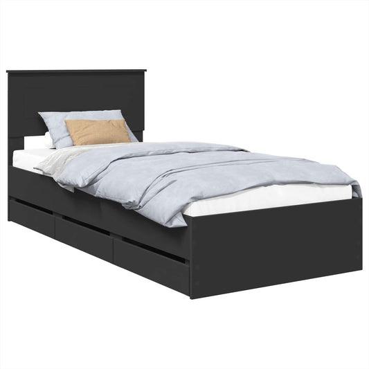 Bed Frame with Drawer Black 90 x 200 cm Engineer Wood