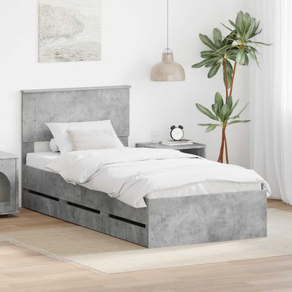 Bed Frame with Drawer Concrete Grey 90 x 200 cm Engineer Wood