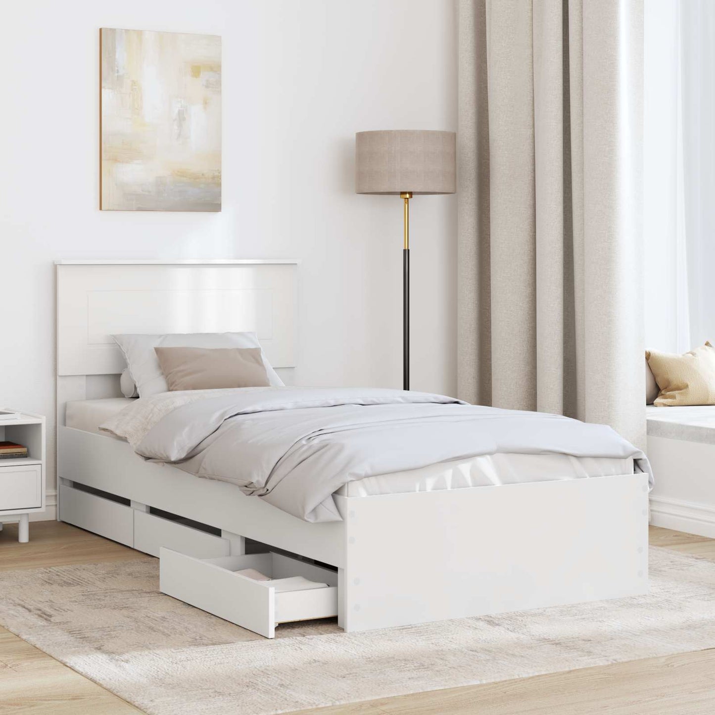 Bed Frame with Drawer White 75 x 190 cm Engineer Wood