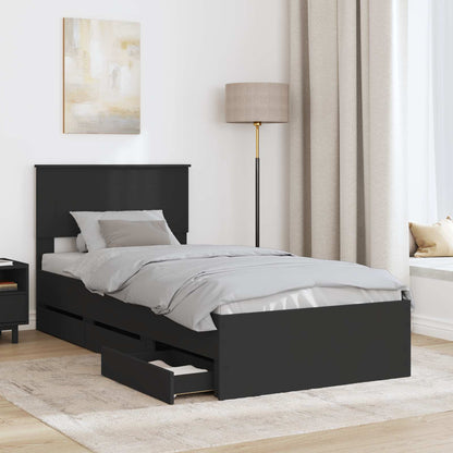 Bed Frame with Drawer Black 75 x 190 cm Engineer Wood