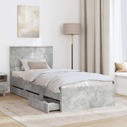 Bed Frame with Drawer Concrete Grey 75 x 190 cm Engineer Wood