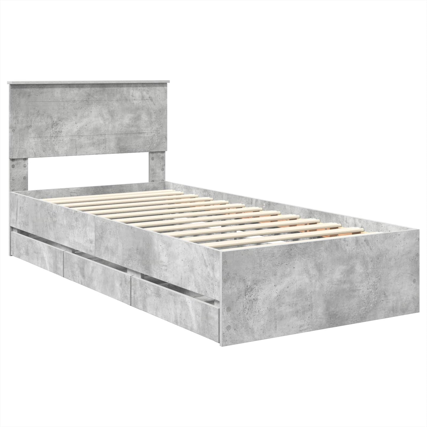 Bed Frame with Drawer Concrete Grey 75 x 190 cm Engineer Wood
